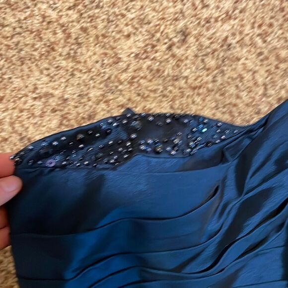 Mardigras gown Adrianna Papell one strap teal blue dress - Picture 4 of 13